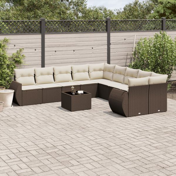 vidaXL Salon de jardin et coussins 11 pcs marron r&eacute;sine tress&eacute;e