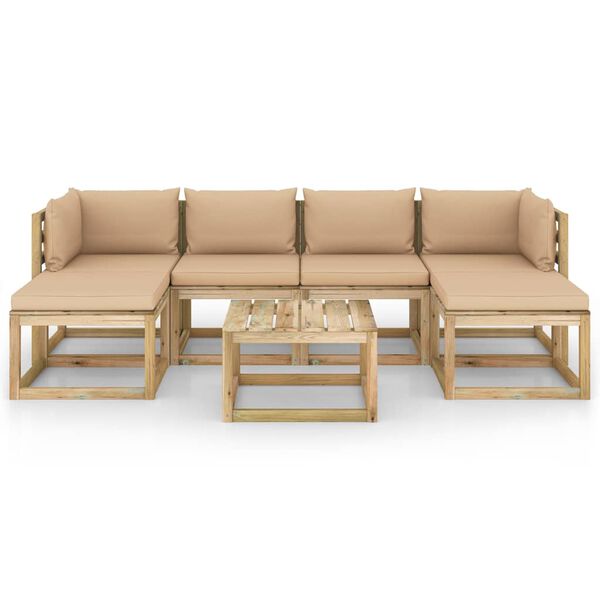 vidaXL Salon de jardin 7 pcs avec coussins bois de pin impr&eacute;gn&eacute;