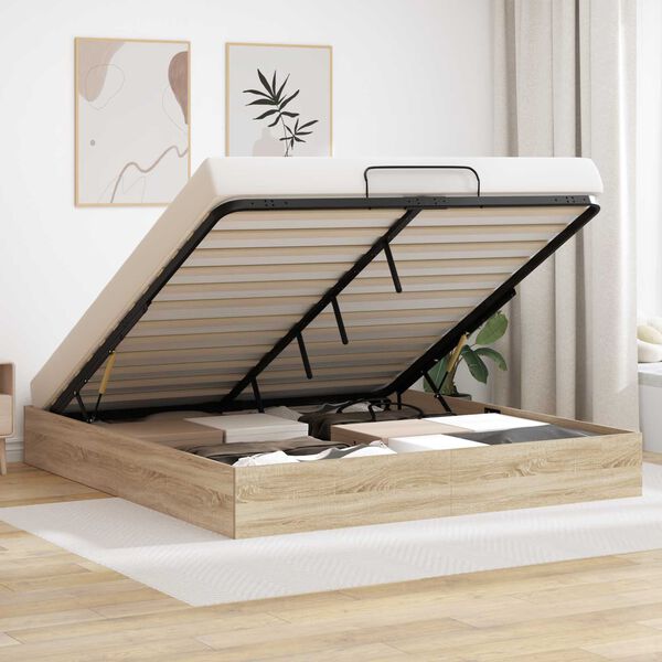 vidaXL Cadre de lit ottoman Ch&ecirc;ne Sonoma 193 x 120 x 25 cm