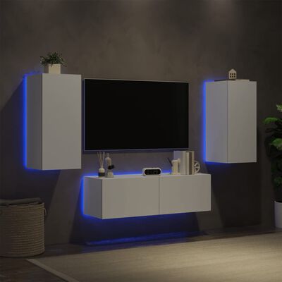 vidaXL Meuble TV muraux 3 pcs avec lumières LED blanc