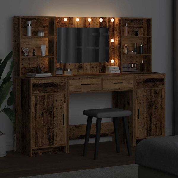 vidaXL Ensemble de table de maquillage avec LED 3 pcs Bois ancien