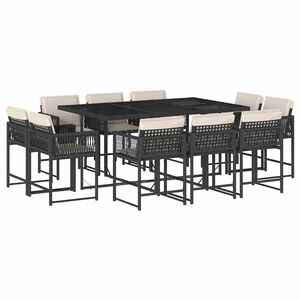 vidaXL Ensemble &agrave; manger de jardin 11 pcs coussins noir r&eacute;sine tress&eacute;e