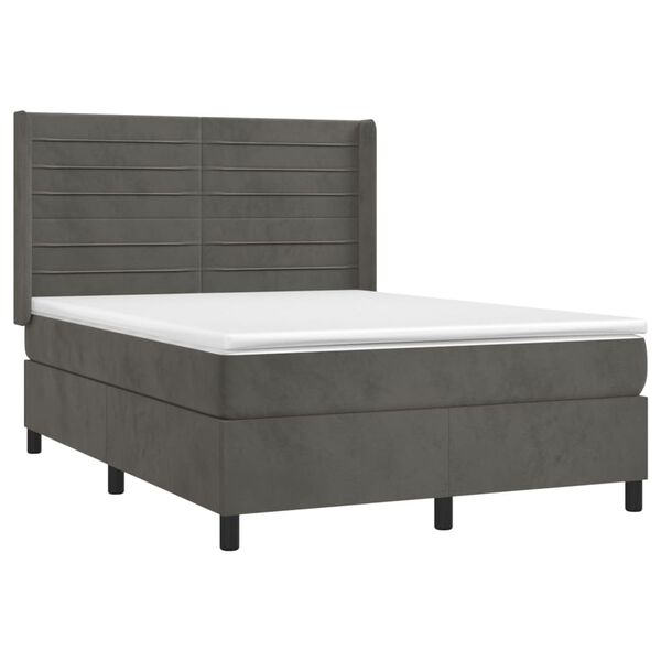 vidaXL Sommier &agrave; lattes de lit et matelas Gris fonc&eacute; 140x190cm Velours