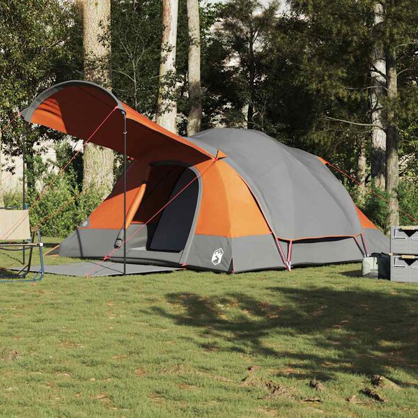 vidaXL Tente familiale tunnel 8 personnes gris et orange imperm&eacute;able