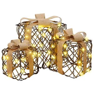 vidaXL Bo&icirc;te-cadeau de No&euml;l &eacute;clair&eacute;e 3 pc 150 LED Blanc chaud