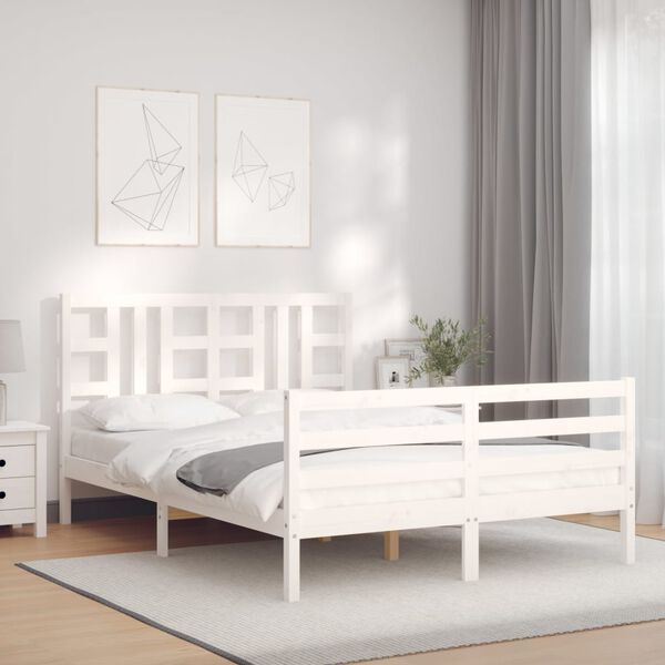 vidaXL Cadre de lit sans matelas blanc bois de pin massif