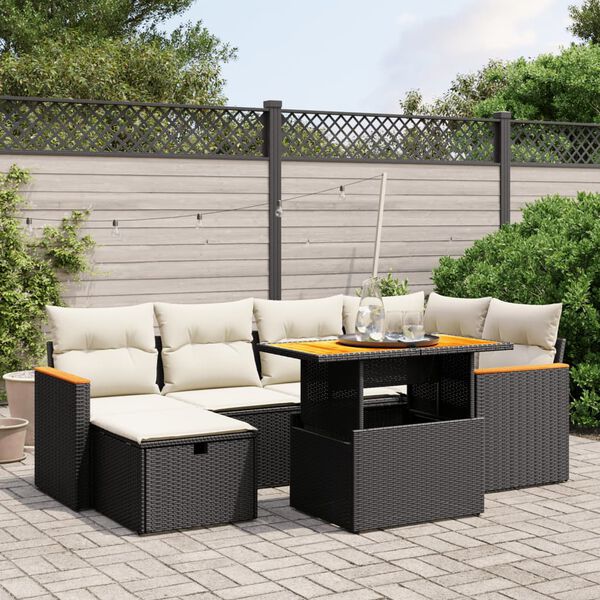 vidaXL Salon de jardin 7 pcs avec coussins noir r&eacute;sine tress&eacute;e