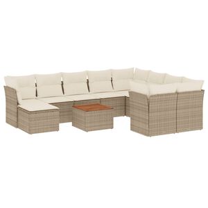 vidaXL Salon de jardin 11 pcs avec coussins beige r&eacute;sine tress&eacute;e