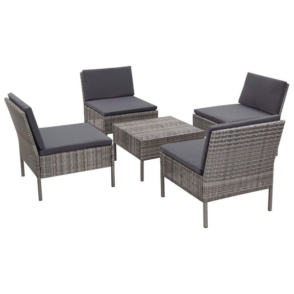 vidaXL Salon de jardin 5 pcs avec coussins résine tressée gris