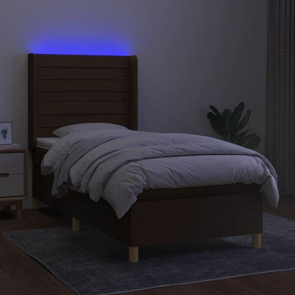 vidaXL Sommier &agrave; lattes de lit matelas LED Marron fonc&eacute; 90x200cm Tissu