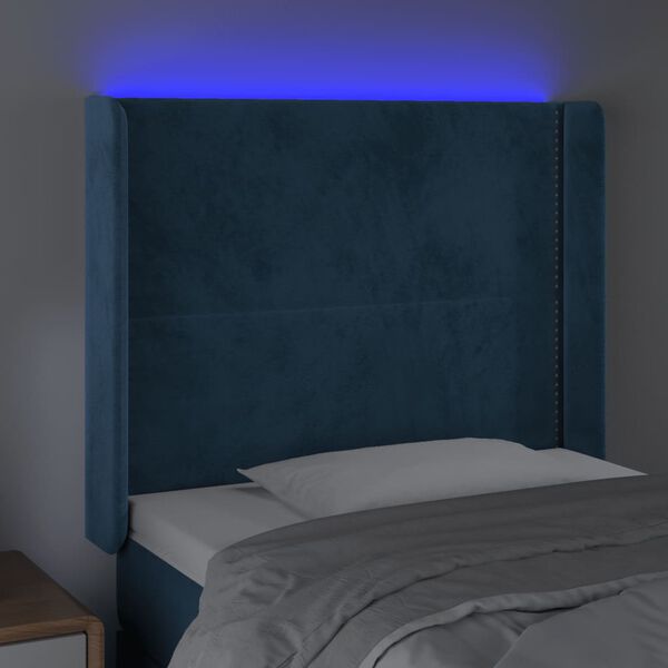 vidaXL T&ecirc;te de lit &agrave; LED Bleu fonc&eacute; 93x16x118/128 cm Velours
