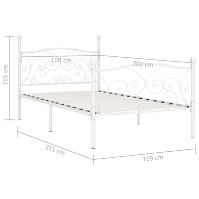 vidaXL Cadre de lit et sommier à lattes Blanc Métal 100 x 200 cm