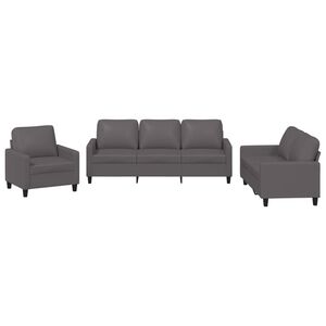 vidaXL Ensemble de canap&eacute;s 3 pcs avec coussins Gris Similicuir