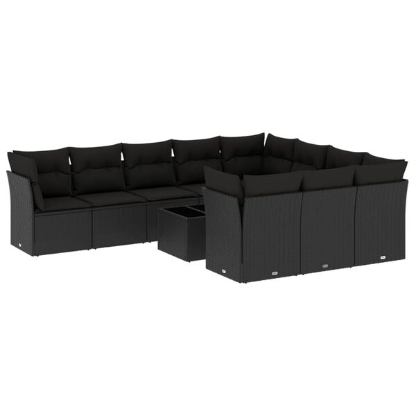 vidaXL Salon de jardin 11 pcs avec coussins noir r&eacute;sine tress&eacute;e
