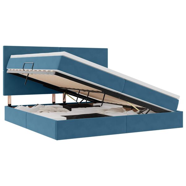 vidaXL Lit avec rangement et matelas Bleu fonc&eacute; 200 x 200 cm Velours