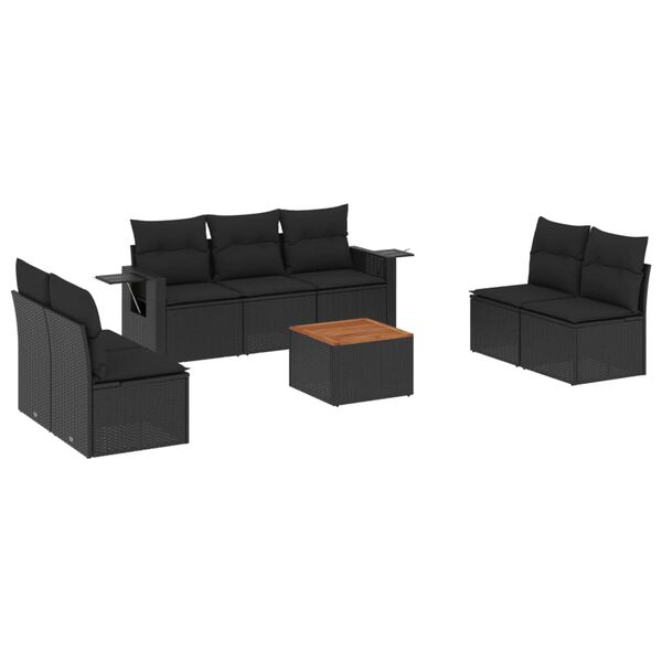 vidaXL Salon de jardin 8 pcs avec coussins noir r&eacute;sine tress&eacute;e