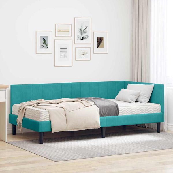 vidaXL Cadre de lit d'angle avec matelas 2 pcs Turquoise Velours