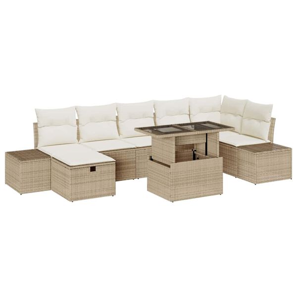 vidaXL Ensemble de canap&eacute; de jardin 8 pcs Beige Poly rotin