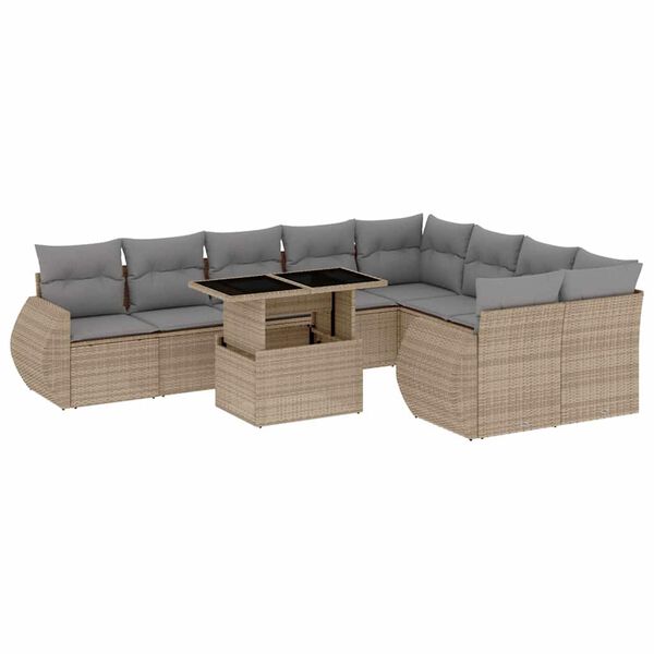 vidaXL Salon de jardin avec coussins 10 pcs beige r&eacute;sine tress&eacute;e