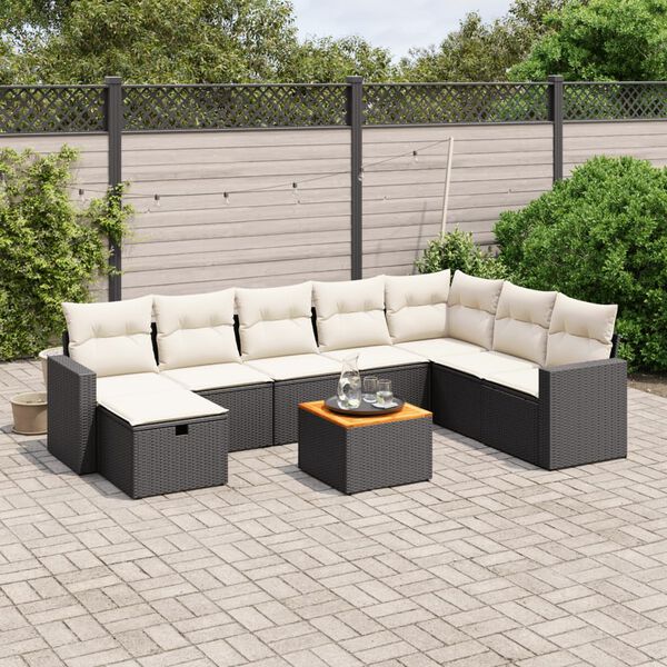 vidaXL Salon de jardin 9 pcs avec coussins noir r&eacute;sine tress&eacute;e