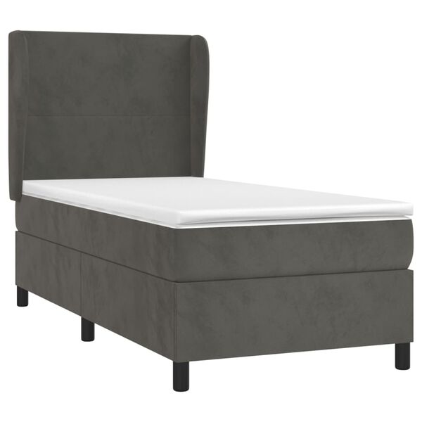 vidaXL Sommier &agrave; lattes de lit et matelas Gris fonc&eacute; 90x200 cm Velours
