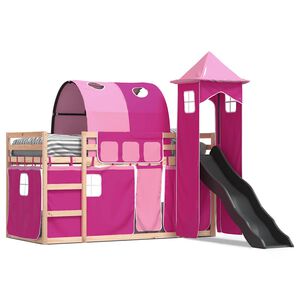 vidaXL Lit superpos&eacute; sans matelas avec toboggan et rideaux 90x190 cm