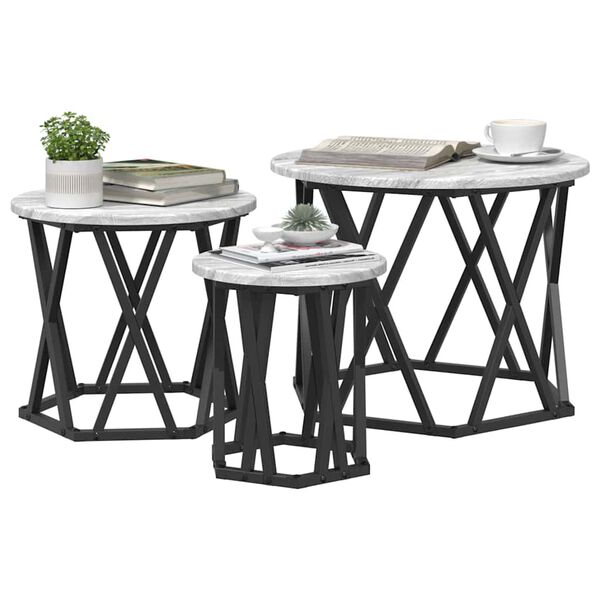 vidaXL Table d'appoint empilable 3 pcs Gris Sonoma