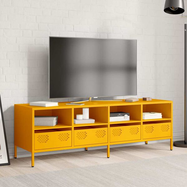 vidaXL Meuble TV jaune moutarde 135x39x43,5 cm acier lamin&eacute; &agrave; froid