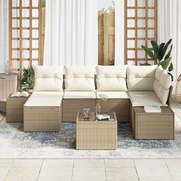 vidaXL Ensemble de canapé de jardin 6 pcs Beige et crème polyrotin