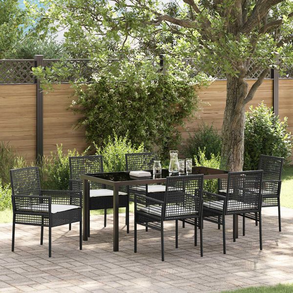 vidaXL Ensemble de salle &agrave; manger pour jardin 7 pcs Noir polyrotin