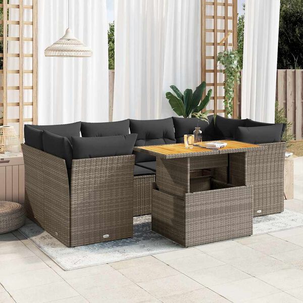 vidaXL Salon de jardin avec coussins 7 pcs gris r&eacute;sine tress&eacute;e