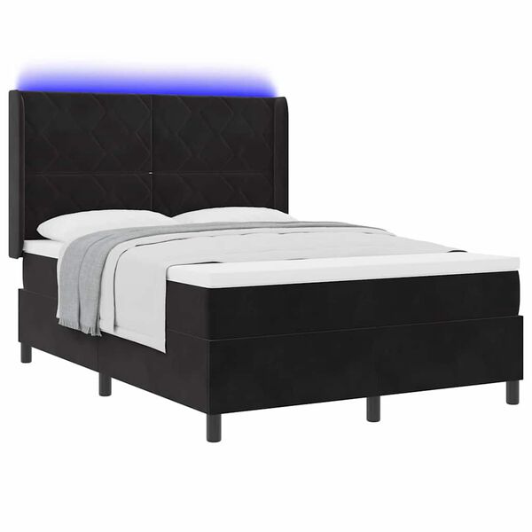 vidaXL Lit &agrave; Ressorts avec Matelas LED Noir 140 x 200 cm Velours
