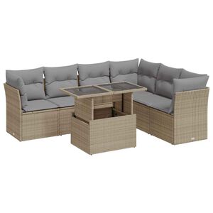vidaXL Salon de jardin avec coussins 7 pcs beige r&eacute;sine tress&eacute;e