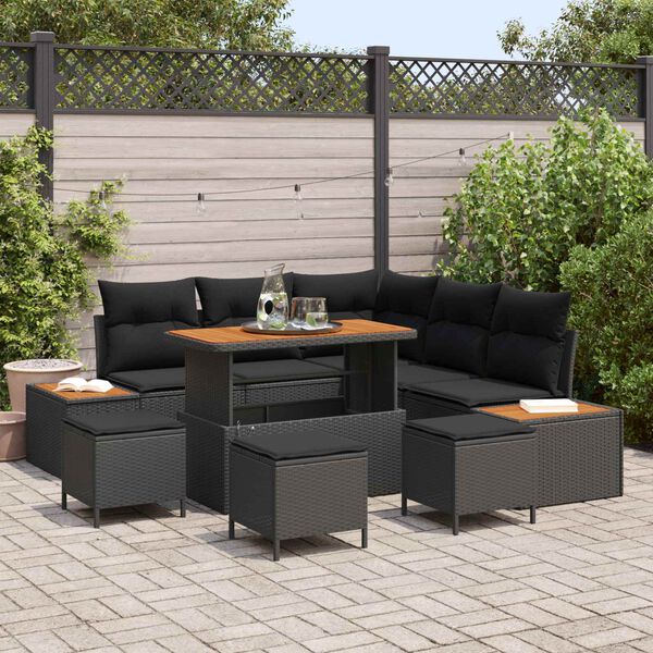 vidaXL Ensemble de canap&eacute; de jardin 9 pcs Noir polyrotin