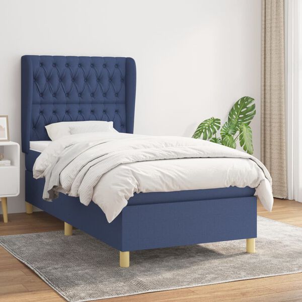 vidaXL Sommier &agrave; lattes de lit avec matelas Bleu 90x190 cm Tissu