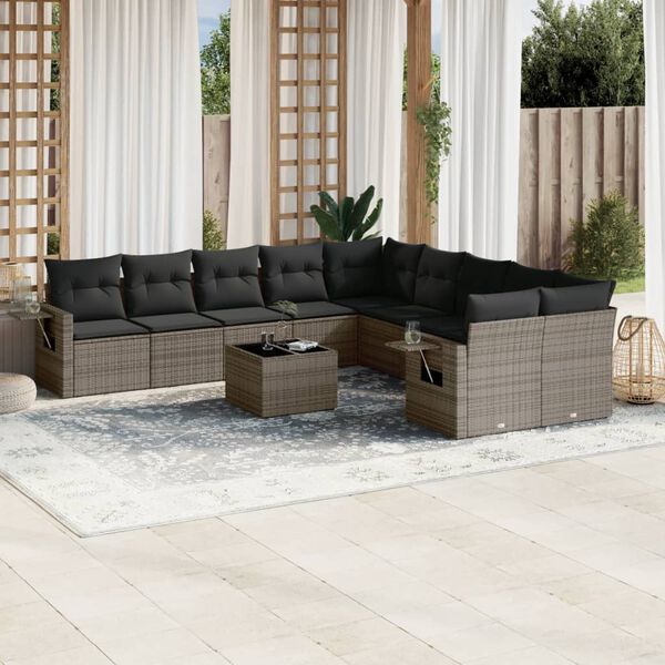 vidaXL Salon de jardin 11 pcs avec coussins gris r&eacute;sine tress&eacute;e
