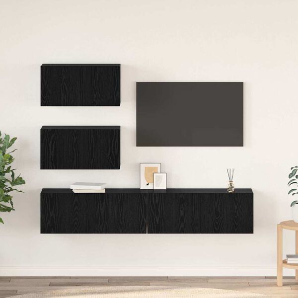 vidaXL Ensemble meuble TV 4 pcs Ch&ecirc;ne noir Bois d'ing&eacute;nierie