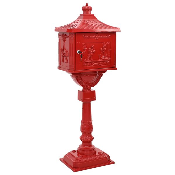 vidaXL Bo&icirc;te aux Lettres Debout avec porte Rouge 42,5 x 29,5 x 117 cm