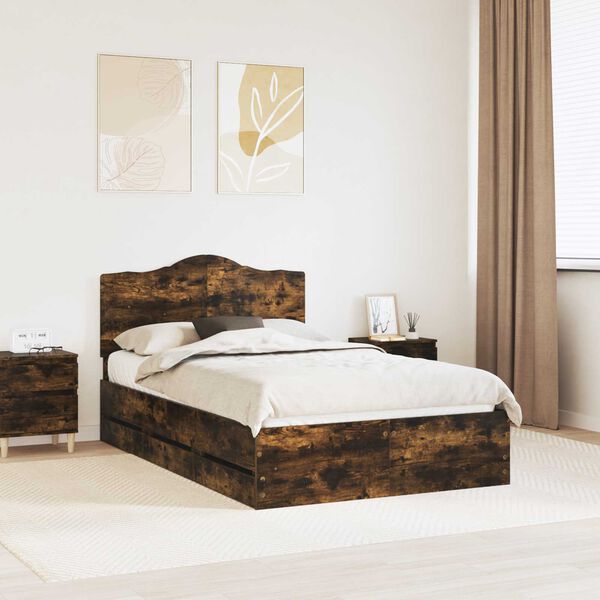 vidaXL Cadre de lit Ch&ecirc;ne fum&eacute; 135 x 190 cm Bois Ing&eacute;nierie