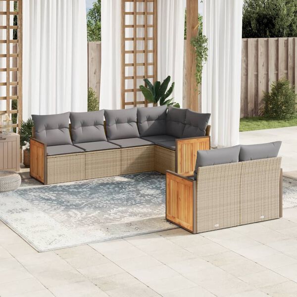 vidaXL Salon de jardin avec coussins 7 pcs beige r&eacute;sine tress&eacute;e