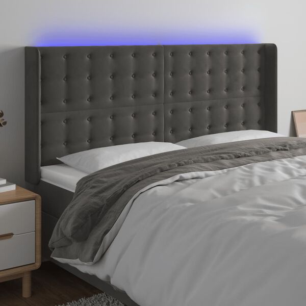 vidaXL T&ecirc;te de lit &agrave; LED Gris fonc&eacute; 183x16x118/128 cm Velours