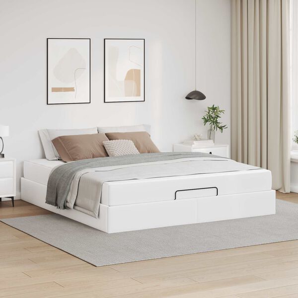 vidaXL Cadre de lit avec matelas avec matelas 2 pcs Blanc PVC