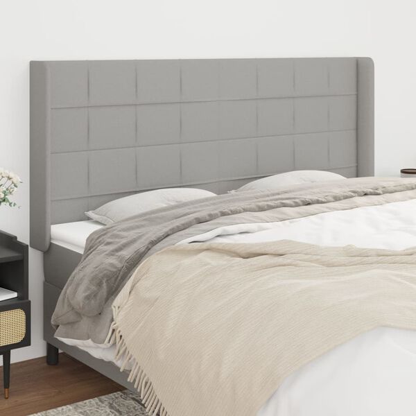 vidaXL T&ecirc;te de lit avec oreilles Gris clair 203x16x118/128 cm Tissu
