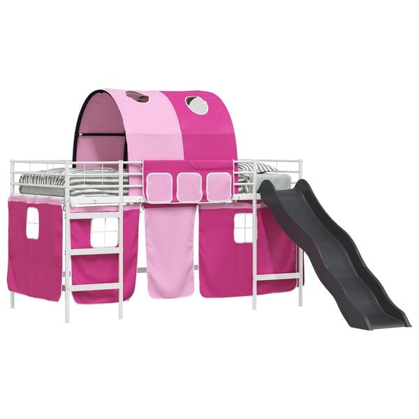 vidaXL Lit mezzanine pour enfants Blanc et rose 99,5 x 200 cm M&eacute;tал