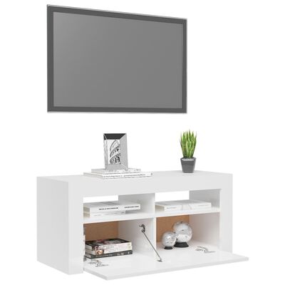 vidaXL Meuble TV avec lumières LED blanc brillant 90x35x40 cm