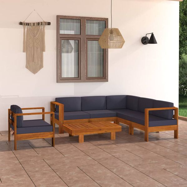 vidaXL Salon de jardin 7 pcs avec coussins gris foncé Bois d'acacia