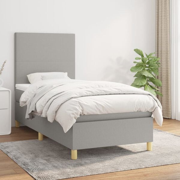vidaXL Sommier &agrave; lattes de lit et matelas Gris clair 90x190 cm Tissu