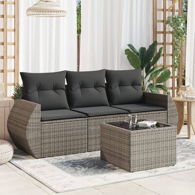 vidaXL Salon de jardin 4 pcs avec coussins gris résine tressée