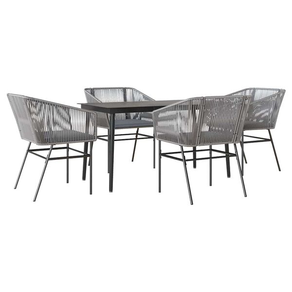 vidaXL Ensemble &agrave; manger jardin coussins 5 pcs gris poly rotin verre