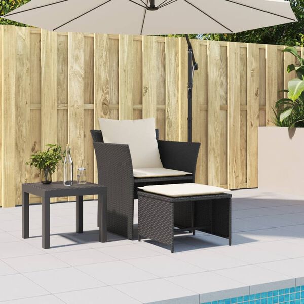 vidaXL Chaise de jardin avec tabouret noir résine tressée